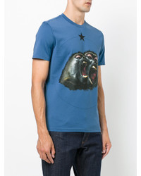 blaues bedrucktes T-Shirt mit einem Rundhalsausschnitt von Givenchy