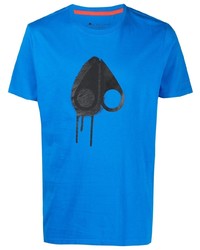 blaues bedrucktes T-Shirt mit einem Rundhalsausschnitt von Moose Knuckles