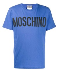 blaues bedrucktes T-Shirt mit einem Rundhalsausschnitt von Moschino