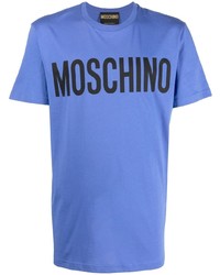 blaues bedrucktes T-Shirt mit einem Rundhalsausschnitt von Moschino