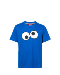 blaues bedrucktes T-Shirt mit einem Rundhalsausschnitt von Mostly Heard Rarely Seen 8-Bit