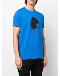 blaues bedrucktes T-Shirt mit einem Rundhalsausschnitt von Moose Knuckles