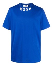 blaues bedrucktes T-Shirt mit einem Rundhalsausschnitt von MSGM