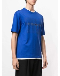 blaues bedrucktes T-Shirt mit einem Rundhalsausschnitt von Emporio Armani