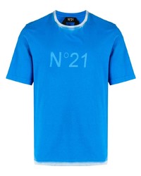 blaues bedrucktes T-Shirt mit einem Rundhalsausschnitt von N°21