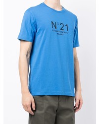 blaues bedrucktes T-Shirt mit einem Rundhalsausschnitt von N°21