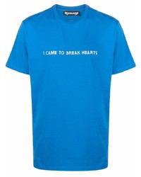 blaues bedrucktes T-Shirt mit einem Rundhalsausschnitt von Nasaseasons
