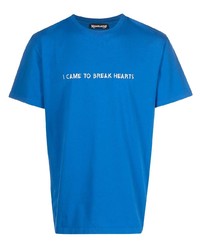blaues bedrucktes T-Shirt mit einem Rundhalsausschnitt von Nasaseasons