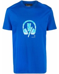 blaues bedrucktes T-Shirt mit einem Rundhalsausschnitt von Neil Barrett