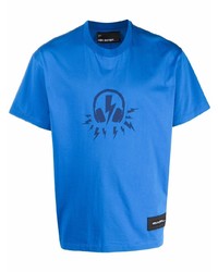 blaues bedrucktes T-Shirt mit einem Rundhalsausschnitt von Neil Barrett