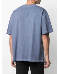 blaues bedrucktes T-Shirt mit einem Rundhalsausschnitt von Maison Margiela