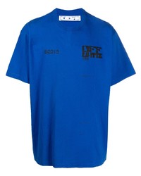 blaues bedrucktes T-Shirt mit einem Rundhalsausschnitt von Off-White