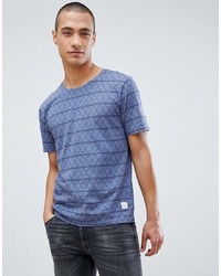 blaues bedrucktes T-Shirt mit einem Rundhalsausschnitt von ONLY & SONS