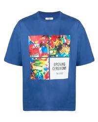 blaues bedrucktes T-Shirt mit einem Rundhalsausschnitt von Opening Ceremony