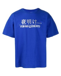 blaues bedrucktes T-Shirt mit einem Rundhalsausschnitt von PACCBET
