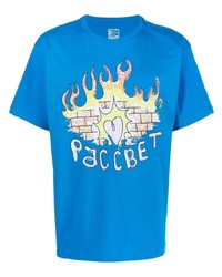 blaues bedrucktes T-Shirt mit einem Rundhalsausschnitt von PACCBET