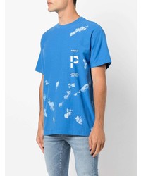 blaues bedrucktes T-Shirt mit einem Rundhalsausschnitt von purple brand