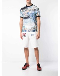 blaues bedrucktes T-Shirt mit einem Rundhalsausschnitt von Off-White