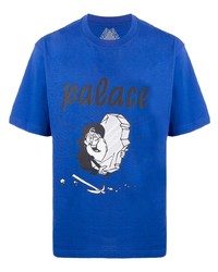 blaues bedrucktes T-Shirt mit einem Rundhalsausschnitt von Palace