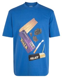 blaues bedrucktes T-Shirt mit einem Rundhalsausschnitt von Palace