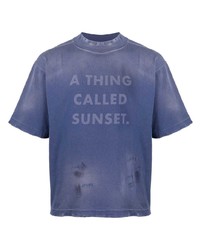 blaues bedrucktes T-Shirt mit einem Rundhalsausschnitt von Palm Angels