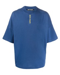 blaues bedrucktes T-Shirt mit einem Rundhalsausschnitt von Palm Angels