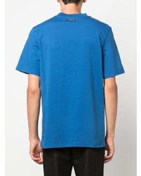 blaues bedrucktes T-Shirt mit einem Rundhalsausschnitt von Roberto Cavalli