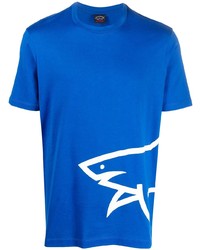 blaues bedrucktes T-Shirt mit einem Rundhalsausschnitt von Paul & Shark