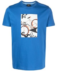 blaues bedrucktes T-Shirt mit einem Rundhalsausschnitt von Paul Smith