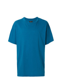 blaues bedrucktes T-Shirt mit einem Rundhalsausschnitt von Paura