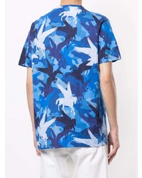 blaues bedrucktes T-Shirt mit einem Rundhalsausschnitt von Etro