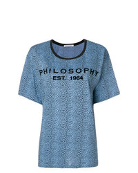 blaues bedrucktes T-Shirt mit einem Rundhalsausschnitt von Philosophy di Lorenzo Serafini