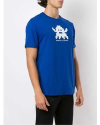 blaues bedrucktes T-Shirt mit einem Rundhalsausschnitt von Armani Exchange