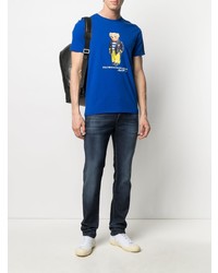 blaues bedrucktes T-Shirt mit einem Rundhalsausschnitt von Polo Ralph Lauren