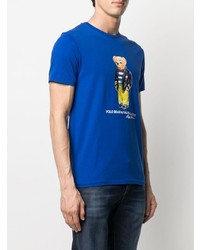 blaues bedrucktes T-Shirt mit einem Rundhalsausschnitt von Polo Ralph Lauren