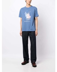 blaues bedrucktes T-Shirt mit einem Rundhalsausschnitt von Polo Ralph Lauren