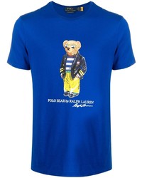 blaues bedrucktes T-Shirt mit einem Rundhalsausschnitt von Polo Ralph Lauren