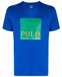 blaues bedrucktes T-Shirt mit einem Rundhalsausschnitt von Polo Ralph Lauren