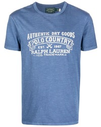 blaues bedrucktes T-Shirt mit einem Rundhalsausschnitt von Polo Ralph Lauren