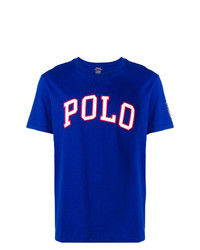 blaues bedrucktes T-Shirt mit einem Rundhalsausschnitt von Polo Ralph Lauren