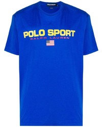 blaues bedrucktes T-Shirt mit einem Rundhalsausschnitt von POLO RALPH LAUREN SPORT