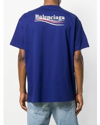 blaues bedrucktes T-Shirt mit einem Rundhalsausschnitt von Balenciaga