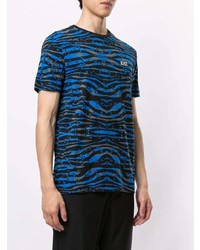 blaues bedrucktes T-Shirt mit einem Rundhalsausschnitt von Ea7 Emporio Armani