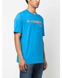 blaues bedrucktes T-Shirt mit einem Rundhalsausschnitt von Diesel