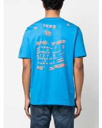 blaues bedrucktes T-Shirt mit einem Rundhalsausschnitt von Diesel