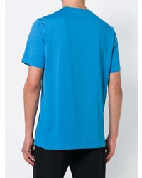 blaues bedrucktes T-Shirt mit einem Rundhalsausschnitt von Versace Collection