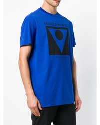 blaues bedrucktes T-Shirt mit einem Rundhalsausschnitt von Maison Margiela