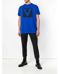 blaues bedrucktes T-Shirt mit einem Rundhalsausschnitt von Maison Margiela