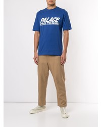 blaues bedrucktes T-Shirt mit einem Rundhalsausschnitt von Palace