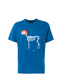 blaues bedrucktes T-Shirt mit einem Rundhalsausschnitt von Ps By Paul Smith